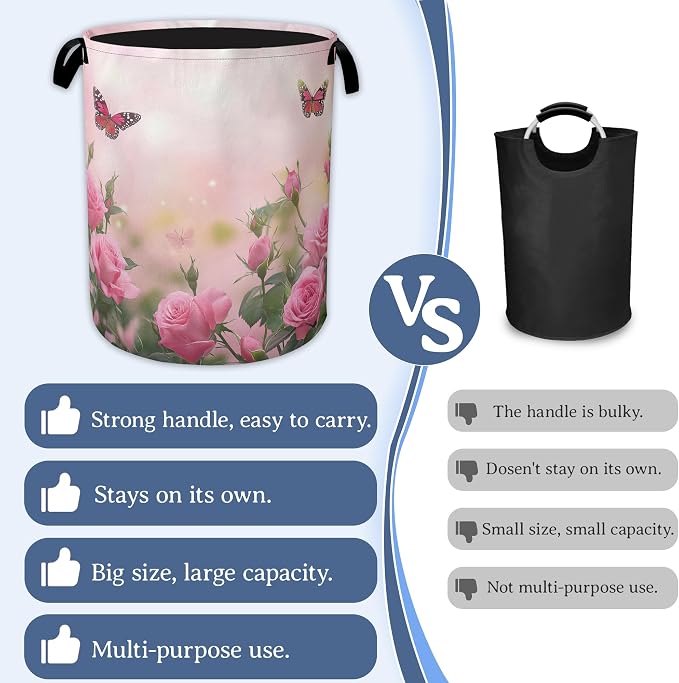 Butterfly Laundry Basket, Oxford Cloth Pink Rose Laundry Hamper - Image 3