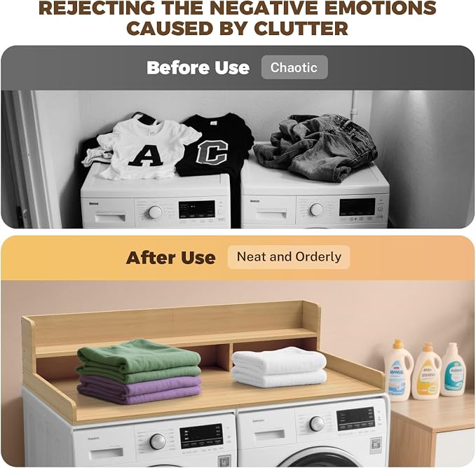 FAHKNS 2-Tier Washer Dryer Countertop, Piece-Joined Solid Wood Laundry Topper - Image 7
