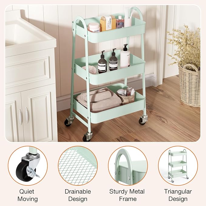 NEWBULIG 3-Tier Rolling Utility Cart - Image 2
