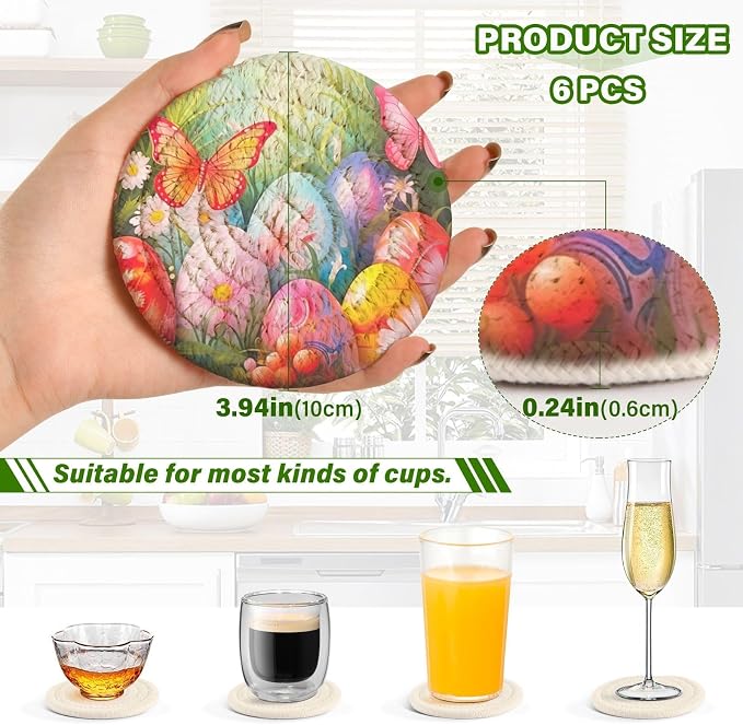 Colorful Eggs and Butterflies Coasters Set of 6 - Image 3