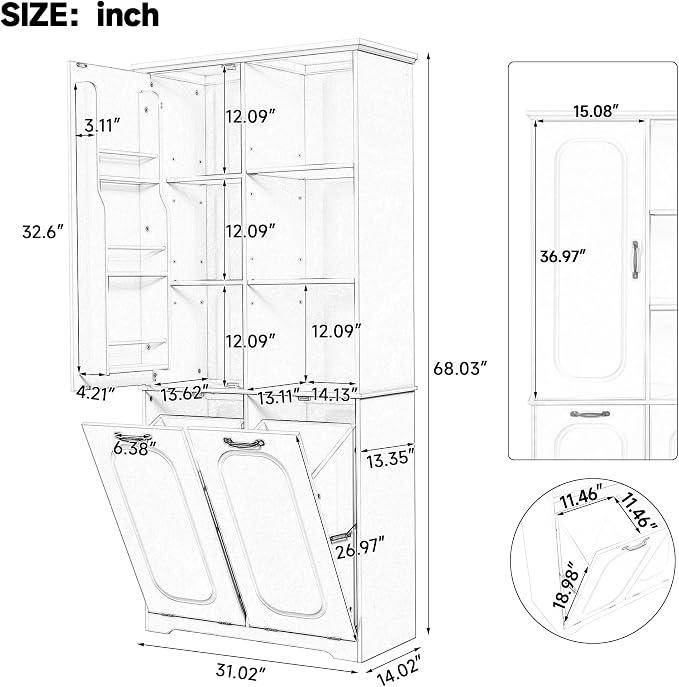 68" Tall Bathroom Storage Cabinet - Image 2