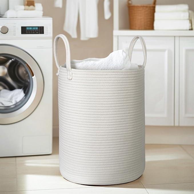 Large White Laundry Basket, XL Cotton Rope Toy Bin - Image 6