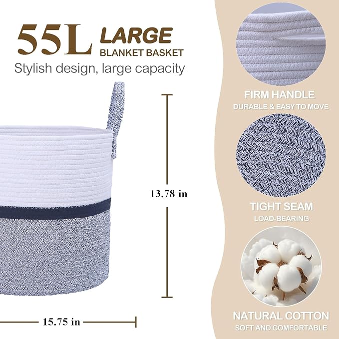 Woven Storage Basket with Handle, Nursery Hamper in Baby Nursery&Bathroom - Image 2
