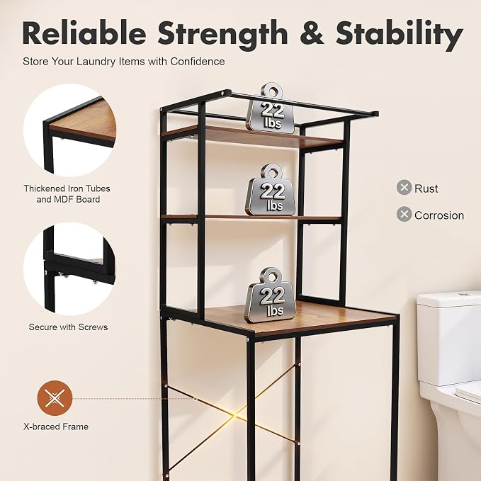 Over The Washer and Dryer Storage Shelf, 3-Tier Laundry Organizer - Image 5