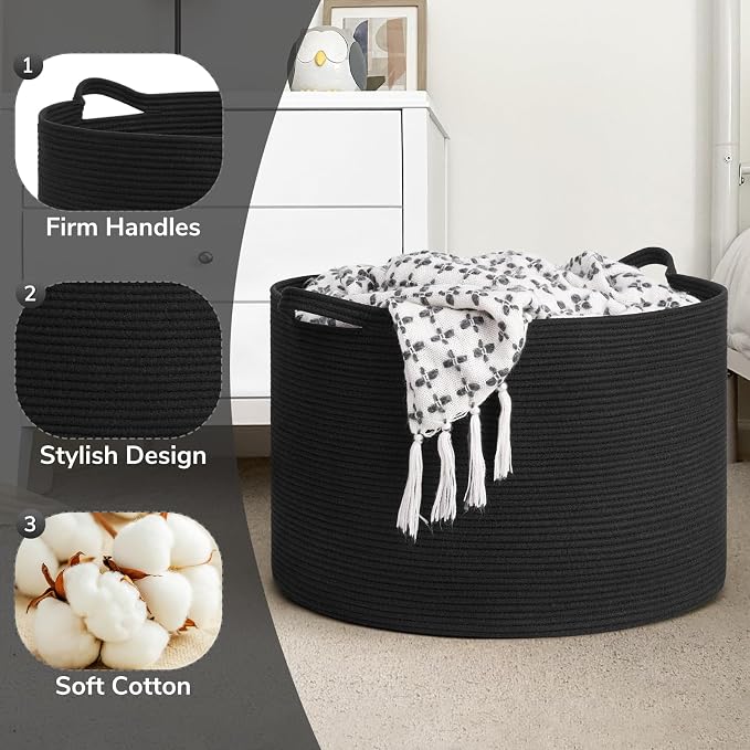Goodpick Large Storage Basket, 23.5'' x 15.8'' Woven Storage Baskets, Cotton - Image 5