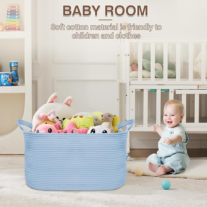 YOUDENOVA Nursery Storage Basket，21.6''×14.9''×11.8'' Rectangle Cotton Rope - Image 4