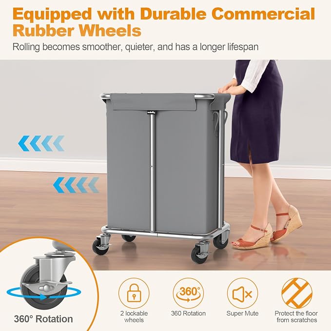 Laundry Basket with Wheels, Rolling Laundry Hamper, 46 Gallons, Removable and - Image 3