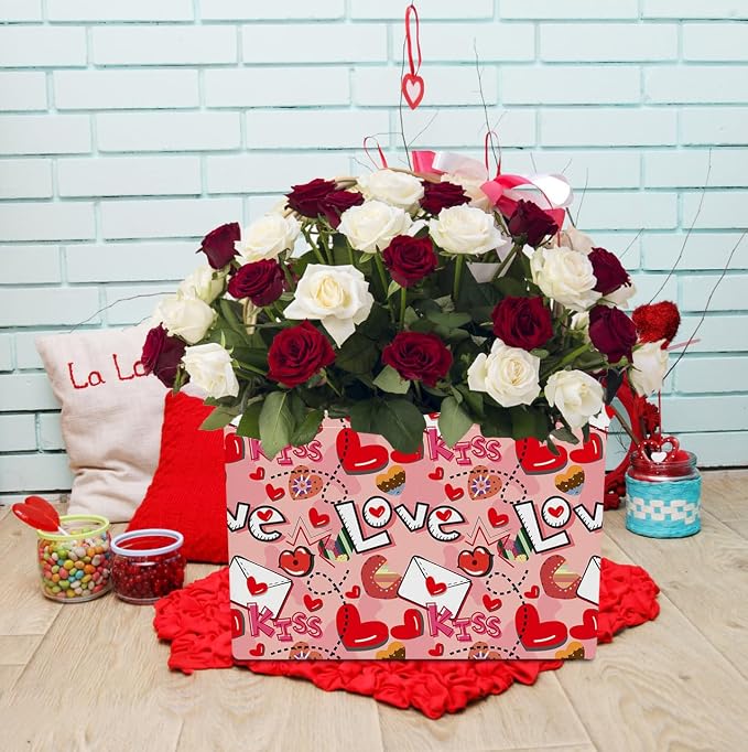 Rectangular Heart Print Storage Basket Empty, Collapsible Gift Basket - Image 2