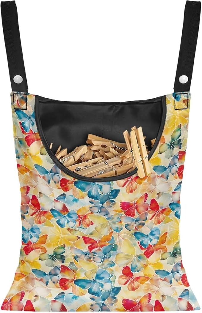Colorful Butterfly Hanging Clothes Pin Bag Clothespin Storage Organizer Large by Psesaysky