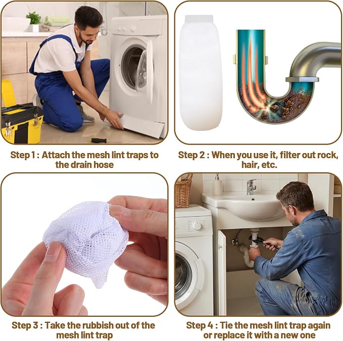 32Pcs Sturdy Lint Traps for Washing Machine Hose, Includes 8 Nylon Washer Hose - Image 4