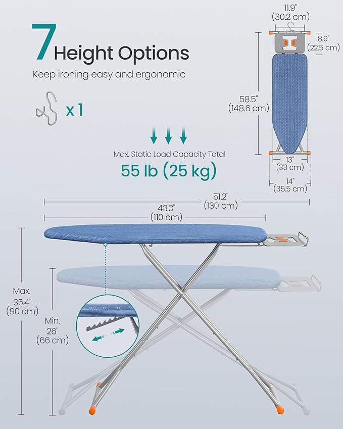 SONGMICS Ironing Board, Retractable Iron Rest, Foldable Iron Board, 43 x 13 - Image 6