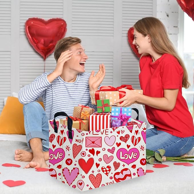 Rectangular Valentines Basket, baby Gift Basket Empty, Heart Print easter - Image 2