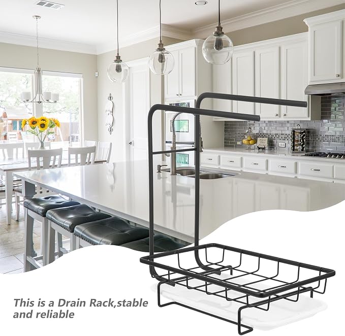 Veemoon Kitchen Dishcloth Rack and Sponge Holder Black Over Sink Draining - Image 5