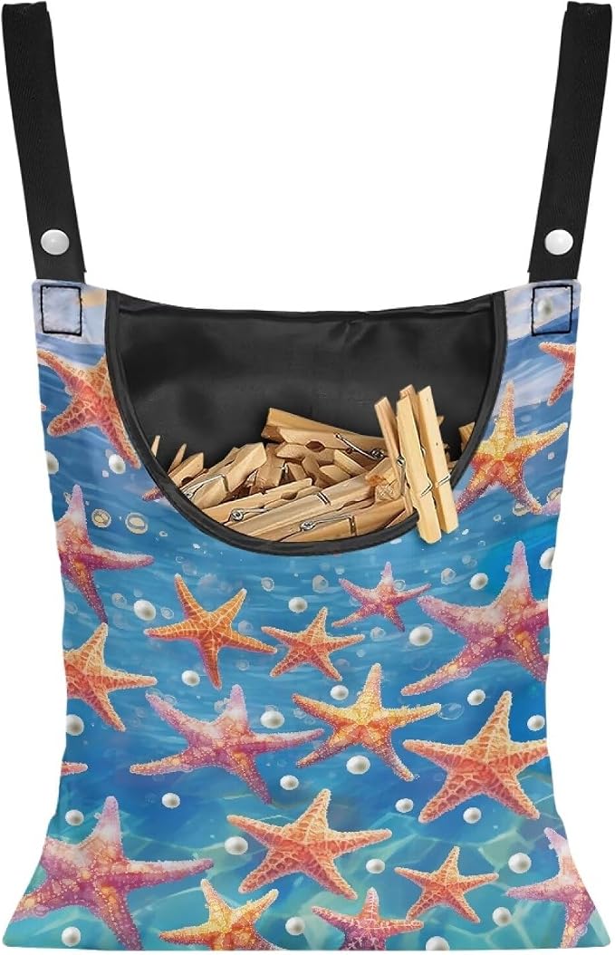 Starfish Clothespin Bag Portable Laundry Clothes Pin Holder Machine Washable by Psesaysky