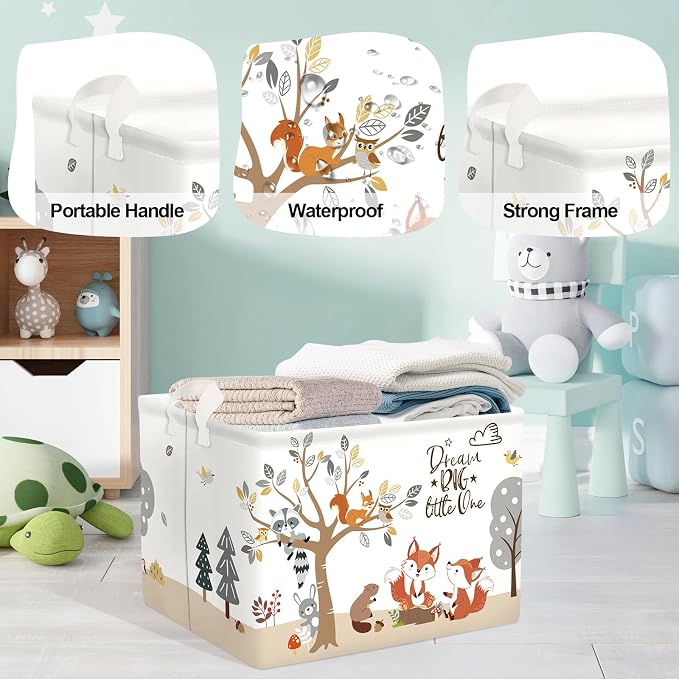 Forest Animals Laundry Hamper Woodland Tree Large Storage Basket Parents - Image 4