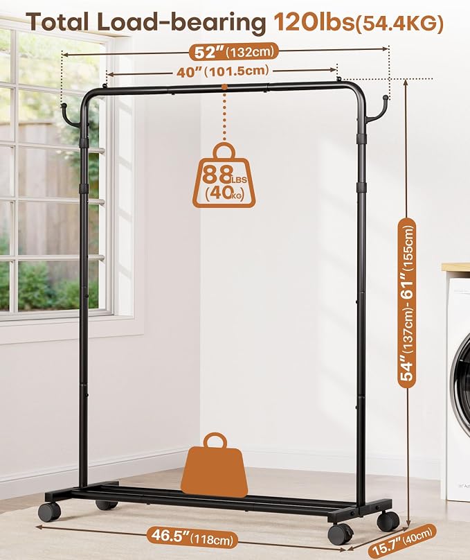 Homde Heavy Duty Clothes Rack: 120lb Standing Garment Storage - Image 3