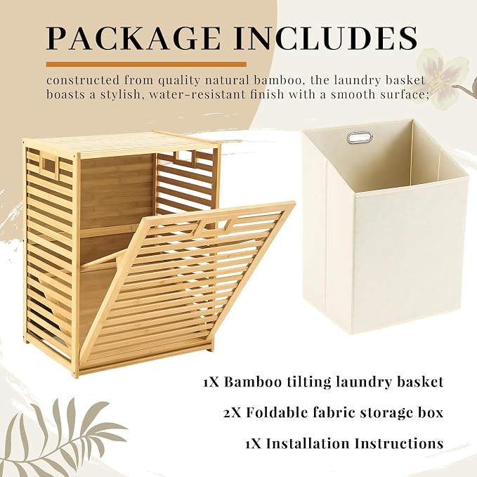 Bamboo Tilt out Laundry Hamper Cabinet 18 Gallon Bamboo Laundry Basket - Image 3