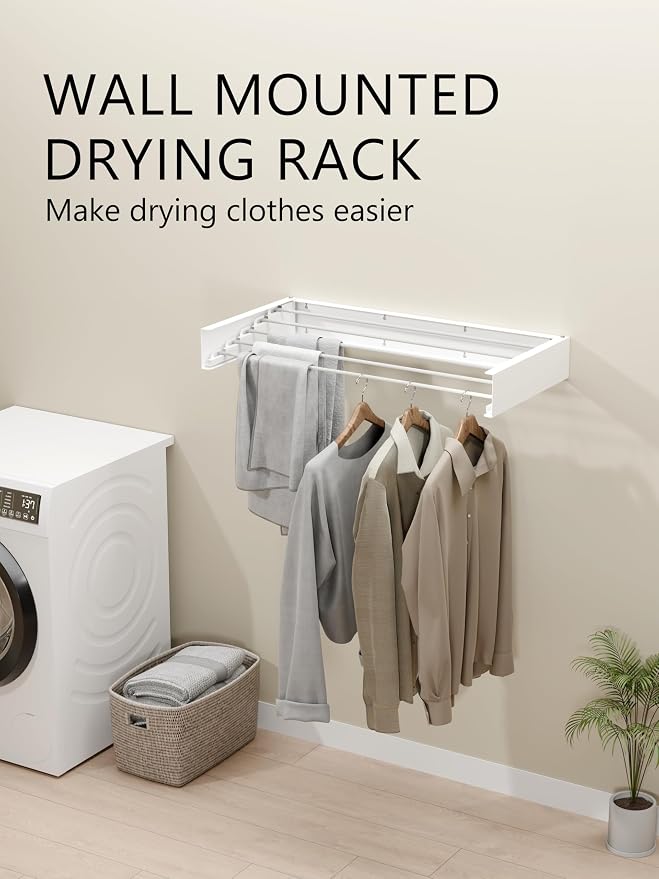 JOOM Laundry Drying Rack Collapsible, Wall Mounted Clothes Drying Rack - Image 2