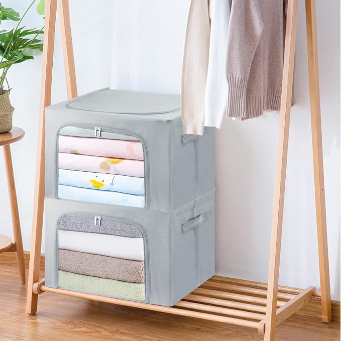 Clothes Storage Box Bins Stackable Foldable Organizer, Sturdy Handles - Image 3