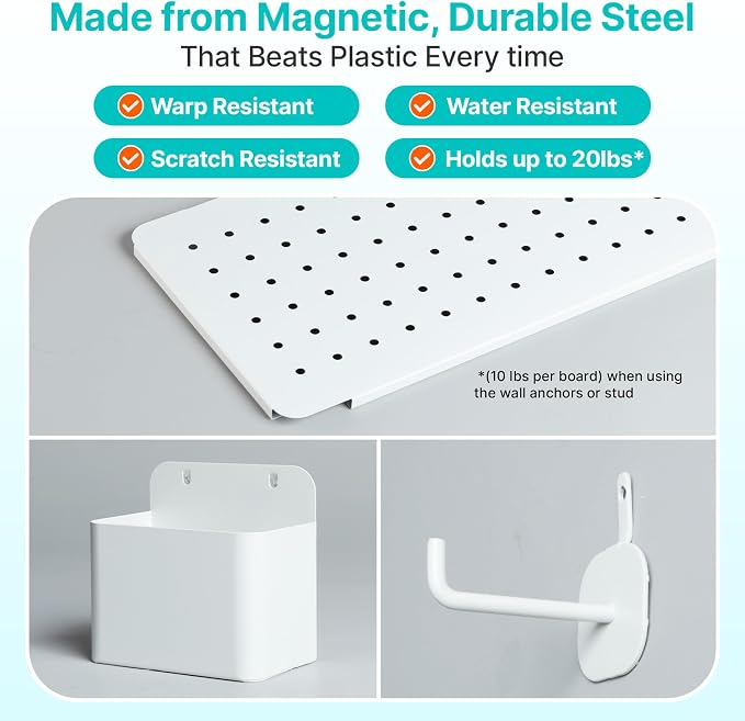 Upgraded Metal Pegboard Wall Organizer Kit – Magnetic, Heavy-Duty Peg Board - Image 5