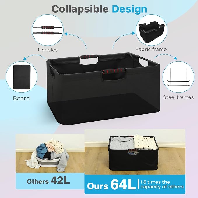 Large Laundry Basket with handle 2 Pack, Laundry Room Organization, 64L - Image 6
