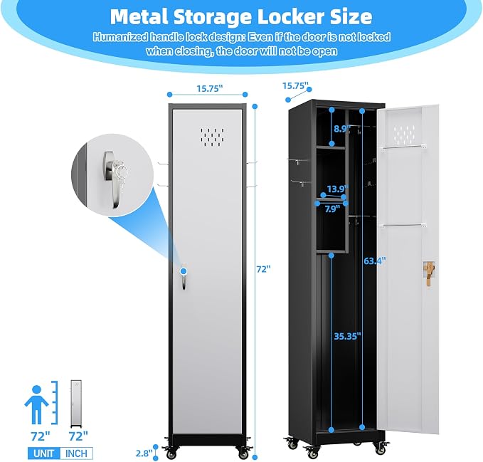 72" H Broom Closet Storage Cabinet, Metal Garage Storage Cabinet - Image 3