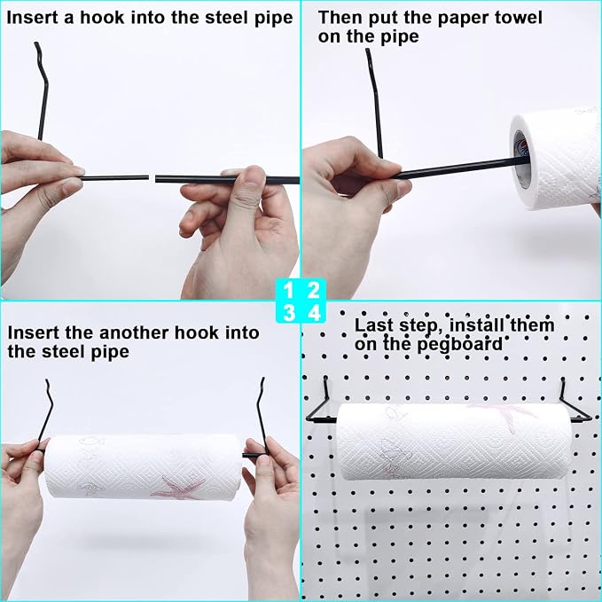5 Pack Extendable Pegboard Paper Towel Holder, Pegboard Hook - Image 6