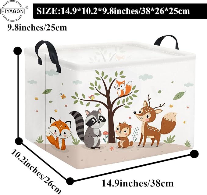 HIYAGON Rectangular Woodland Animal Basket Kids Baby Storage Basket Storage Bin - Image 6