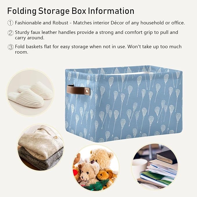 Pfrewn Storage Basket Bins Foldable Blue Lacrosse Sticks Laundry Hamper Box - Image 6
