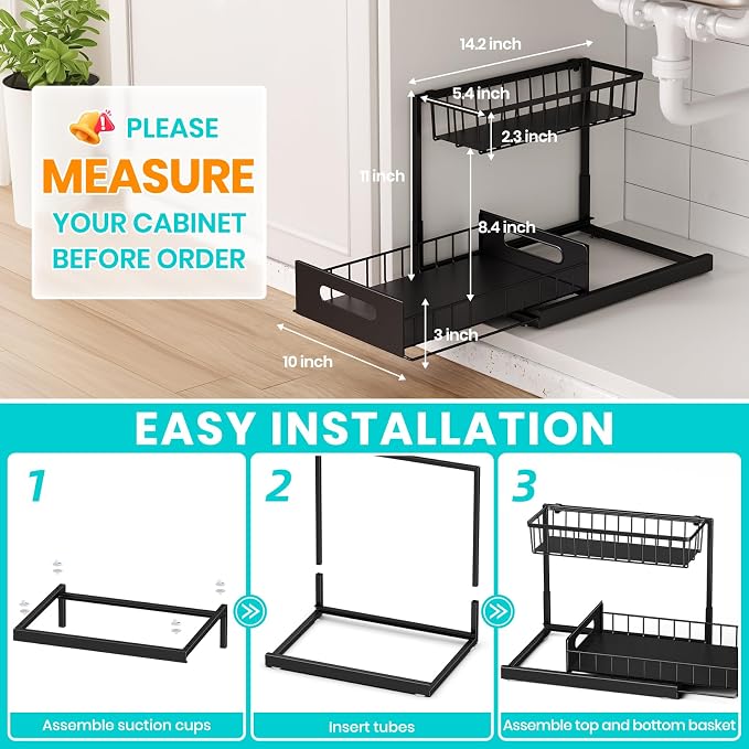 FUNFERY 2 Pack Under Sink Organizers and Storage, Pull-Out Cabinet Organizer - Image 7