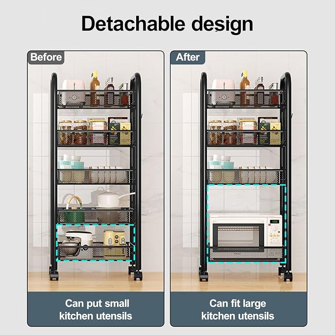 Fruit Basket for Kitchen, 5 Tier Fruit and Vegetable Storage Basket Cart - Image 4