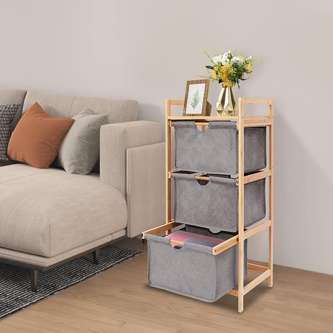 3-Tier Bamboo Hamper w/ 3 Pull Out Drawers, Laundry Room Organization - Image 9
