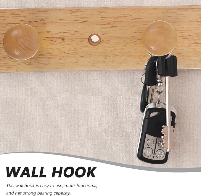 Toyvian Solid Wood Coat Hook Wall Mount Rack, 4-bar Rubberwood Garment and Hat - Image 4