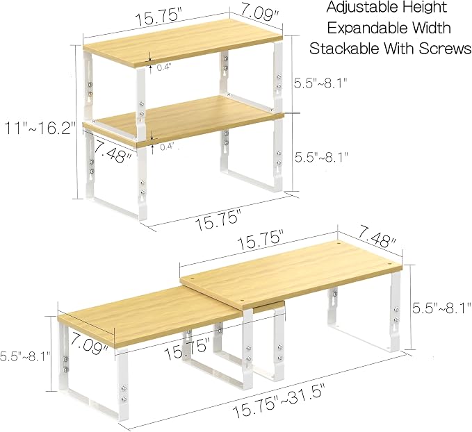 Expandable Kitchen Cabinet Organizer Shelves – Stackable Adjustable Metal and - Image 6