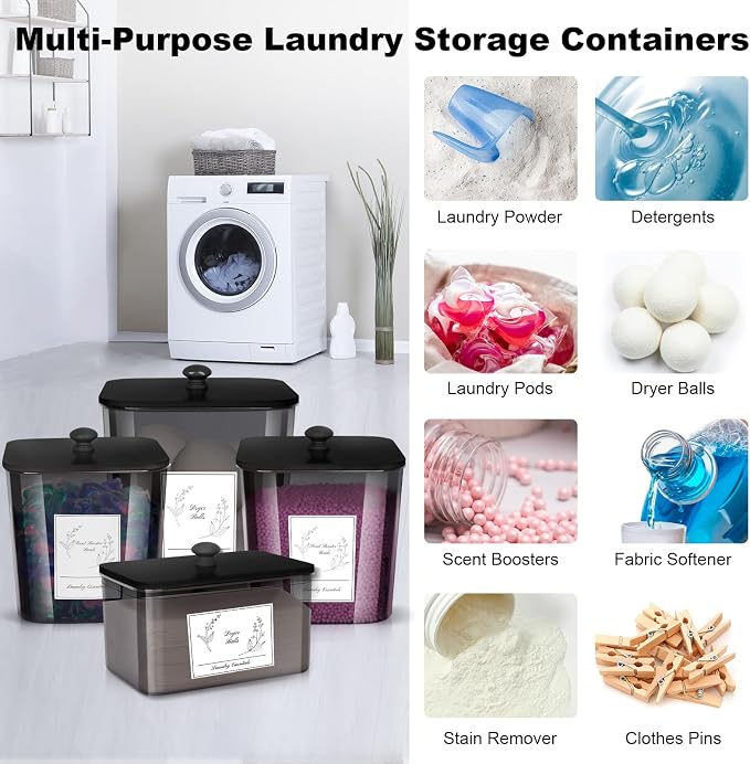 8 Pack Laundry Powder Container & Dryer Sheet Holder, Plastic Square Laundry - Image 8