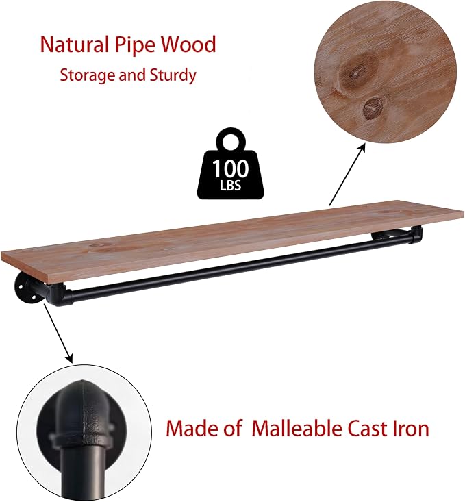 Clothes Rack 48in, Wall Mounted Garment Rack - Image 3