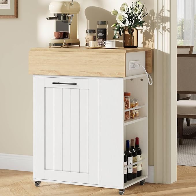 HOOBRO Kitchen Island with Trash Can Storage, Island Table with Drop Leaf - Image 4