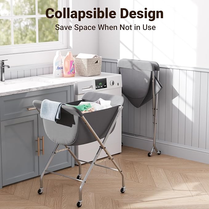 ELYKEN Laundry Cart with Wheels, 33”H Easy Rolling Laundry Hamper with - Image 5