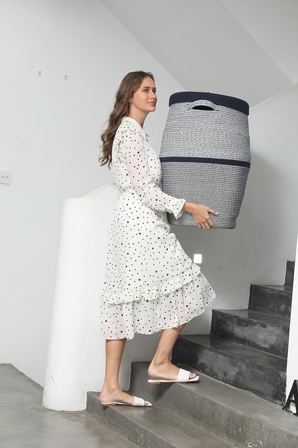 26" x 20" Handcrafted Tall Cotton Rope Basket - Image 3