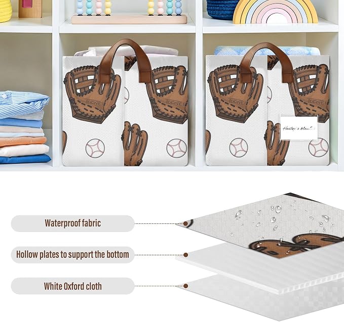 Baseball Brown Glove Pattern Storage Bins - Image 6