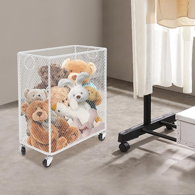 Laundry Hamper with Wheels, Rolling Laundry Basket Cart, Rectangular Metal Mesh - Image 2