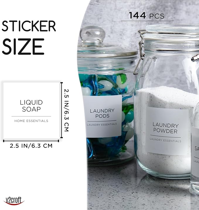 144 PCS Minimalist Laundry Room Labels Set, v2croft Water Resistant Stickers - Image 2