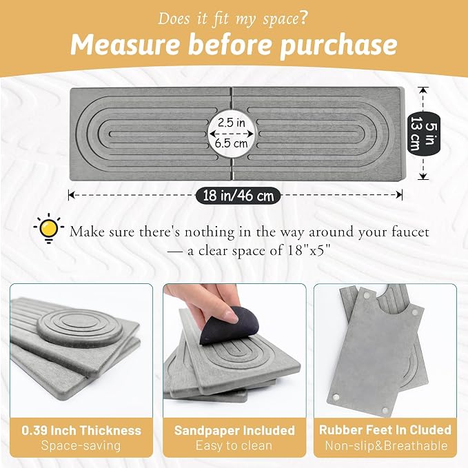 Diatomite Kitchen Sink Water Splash Guard, Modern Stylish Faucet Handle Drip - Image 2