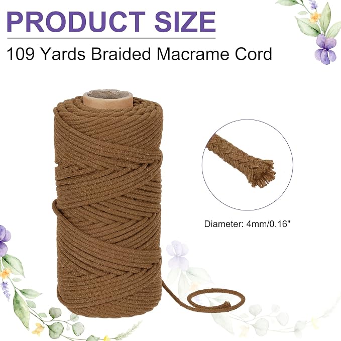 MECCANIXITY Braided Macrame Cord, 4mm x 109 Yards Natural Cotton Rope Macrame - Image 2