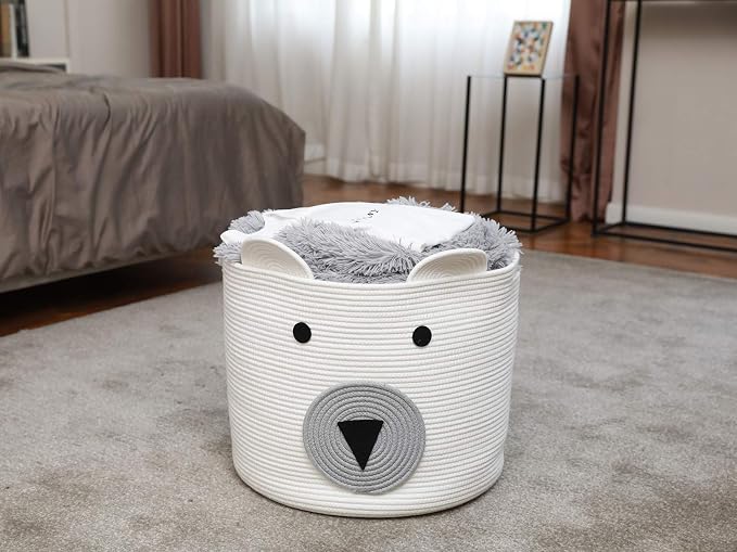 Bear Basket, Large Cotton Rope, Large Storage, Woven Laundry Hamper, Cloth - Image 7
