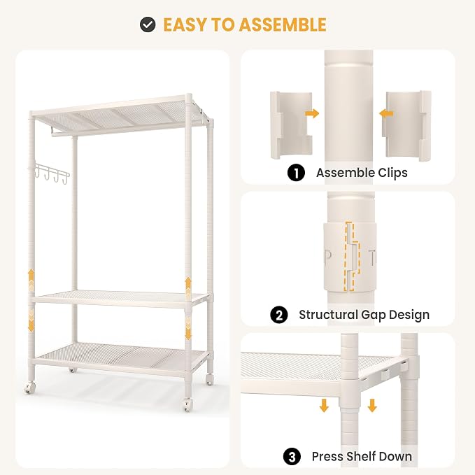 Rolling Clothes Rack, Heavy Duty Garment Clothing Rack - Image 6