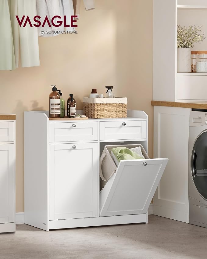 VASAGLE Laundry Cabinet with Tilt-Out Basket, Freestanding Storage Unit with - Image 2