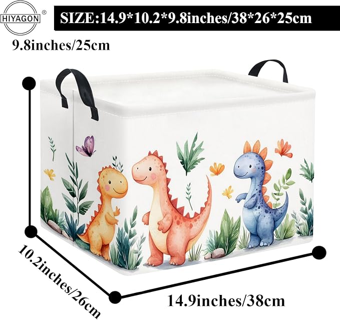 HIYAGON Rectangular Dinosaur Basket Kids Baby Storage Bin Toy Basket Organizer - Image 6