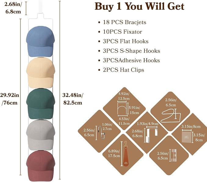 18 Pack Over The Door Hat Organizer - Image 8