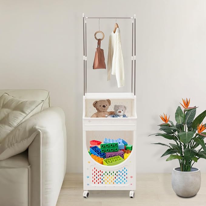 Laundry Basket with Wheels, Laundry Hamper Cart with Hanging Clothes Rack - Image 2